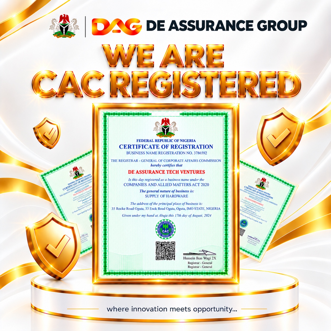 DE ASSURANCE GROUP (DAG Group) CAC registration flyer